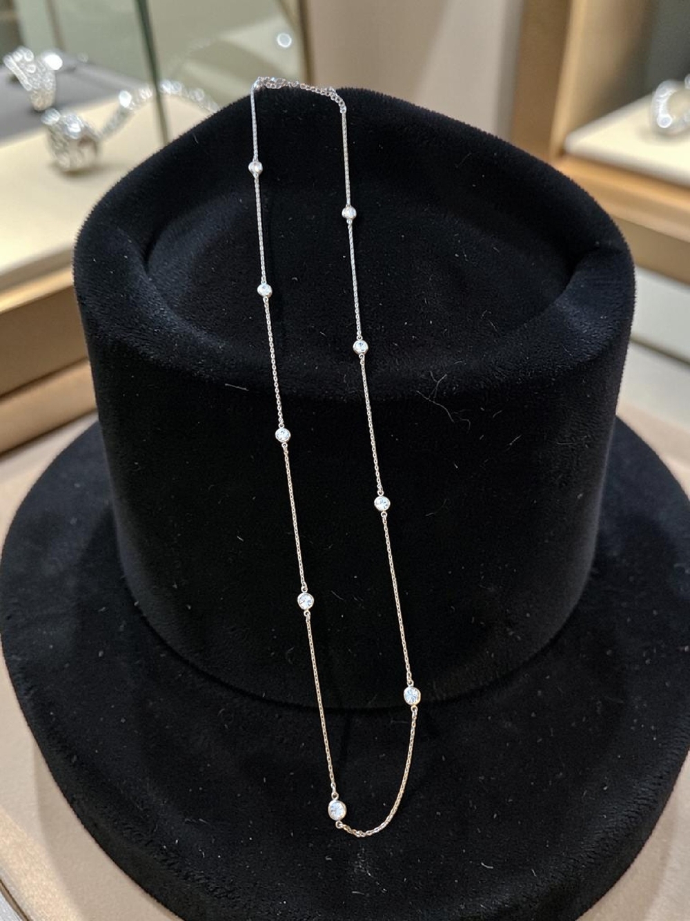 Gold Bezel Set Crystal Station Long Necklace